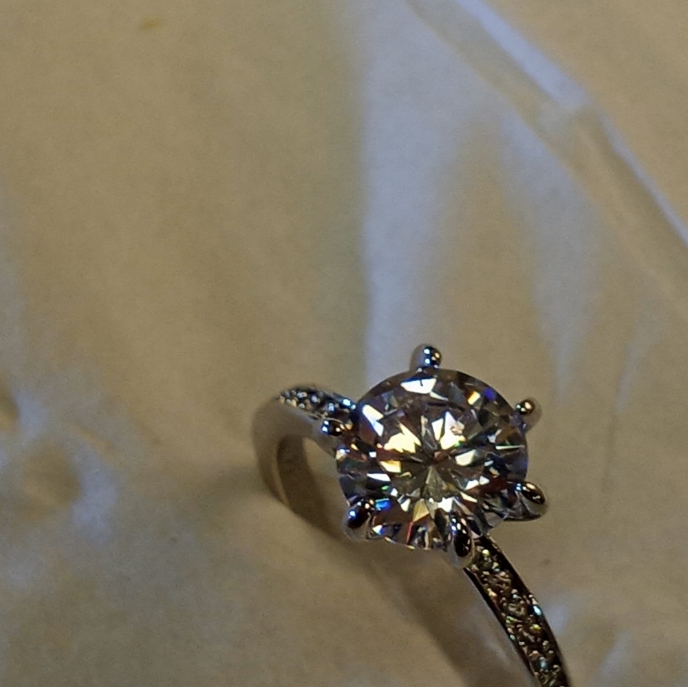 Solitaire Diamond Headed Silver Ring - image 6